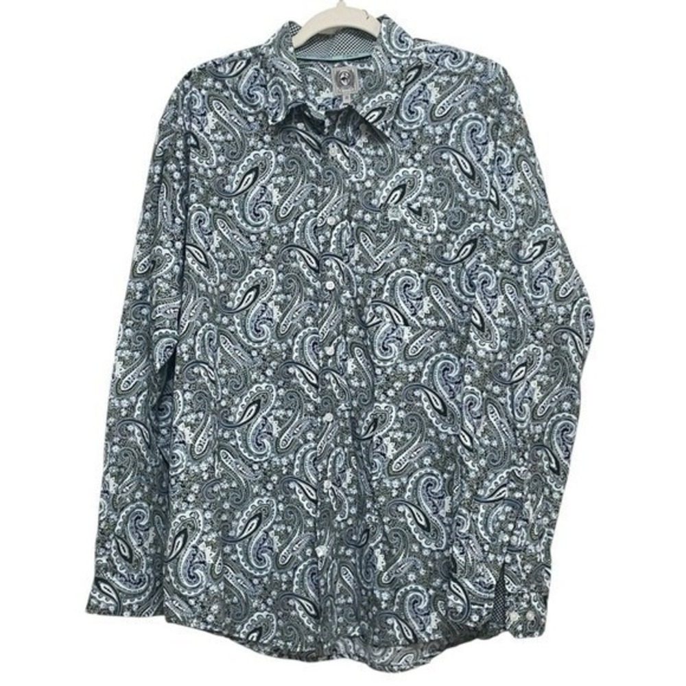 Cinch Men's Paisley Button Down‎ Shirt Medium Blue and White